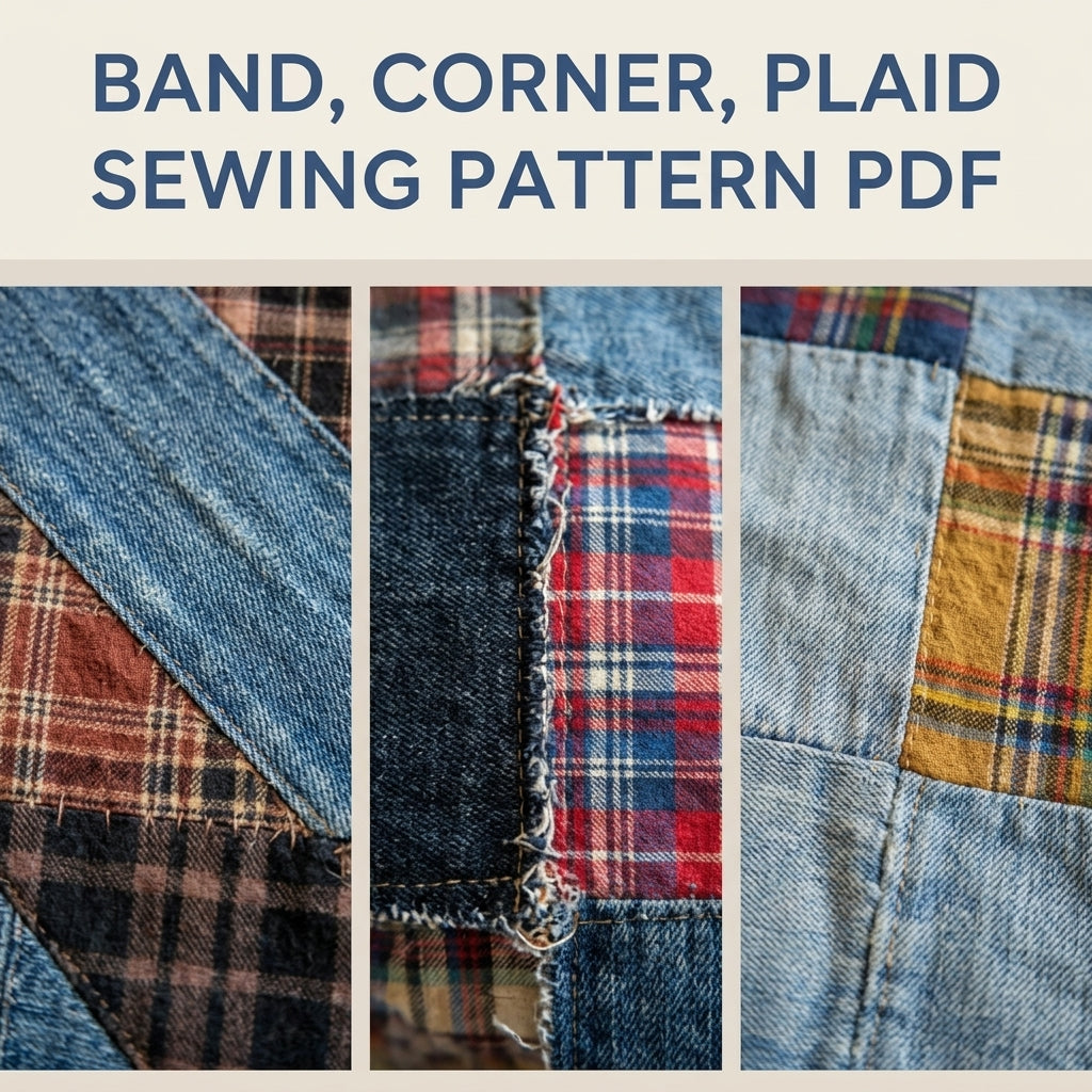 Denim and Plaid Diagonal Quilt Sewing Pattern PDF – Upcycled Jeans and Shirts Quilt