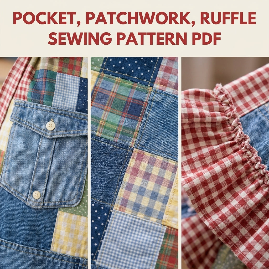 Denim Patchwork Ruffle Apron Sewing Pattern PDF – Upcycled Jeans Apron