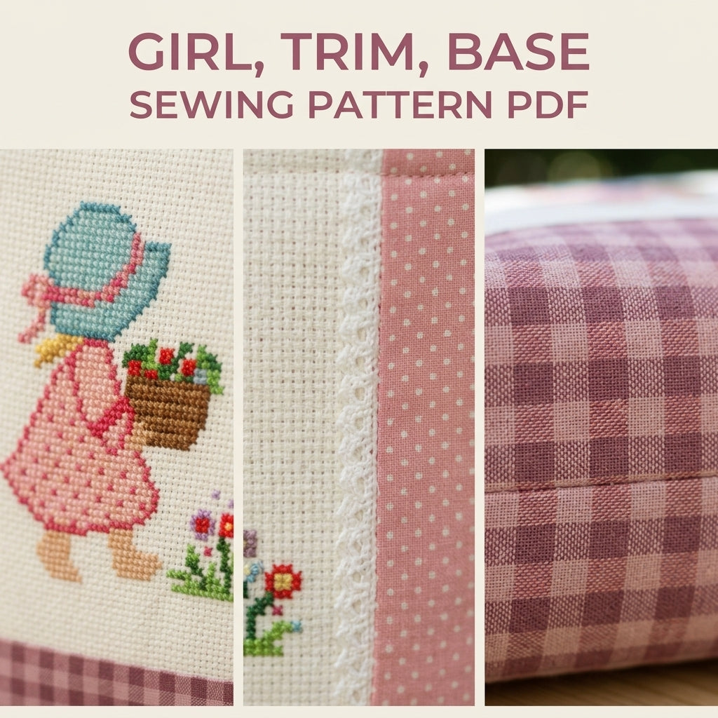 Sunbonnet Girl Cross-Stitch Tote Sewing Pattern PDF – Small Tote with Stitched Panel
