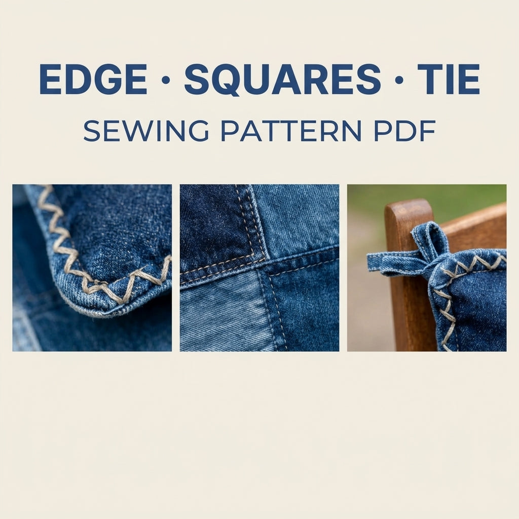 Denim Patchwork Chair Cushion Set Sewing Pattern PDF – Upcycled Jeans Seat Pads