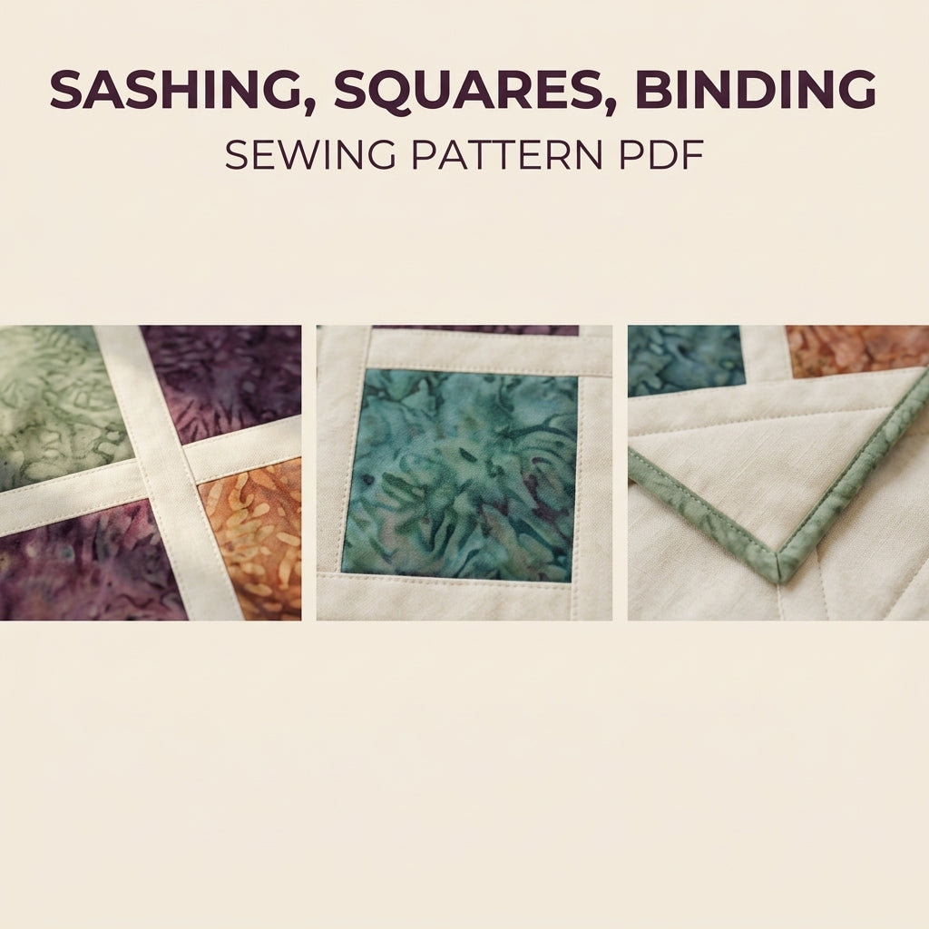 Modern Lattice Quilt Pattern PDF – Square Throw Quilt with Batik Blocks and Cream Sashing