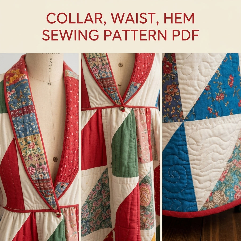 Patchwork Quilted Robe Coat Sewing Pattern PDF – Floor-Length Half-Square Triangle Quilt Coat
