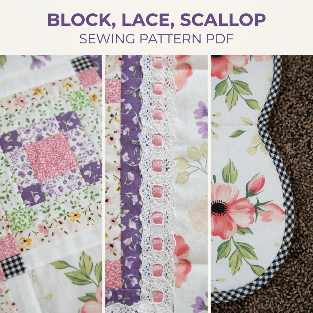 Scalloped Floral Border Quilt Pattern PDF – Romantic Quilt with Lace and Gingham Binding
