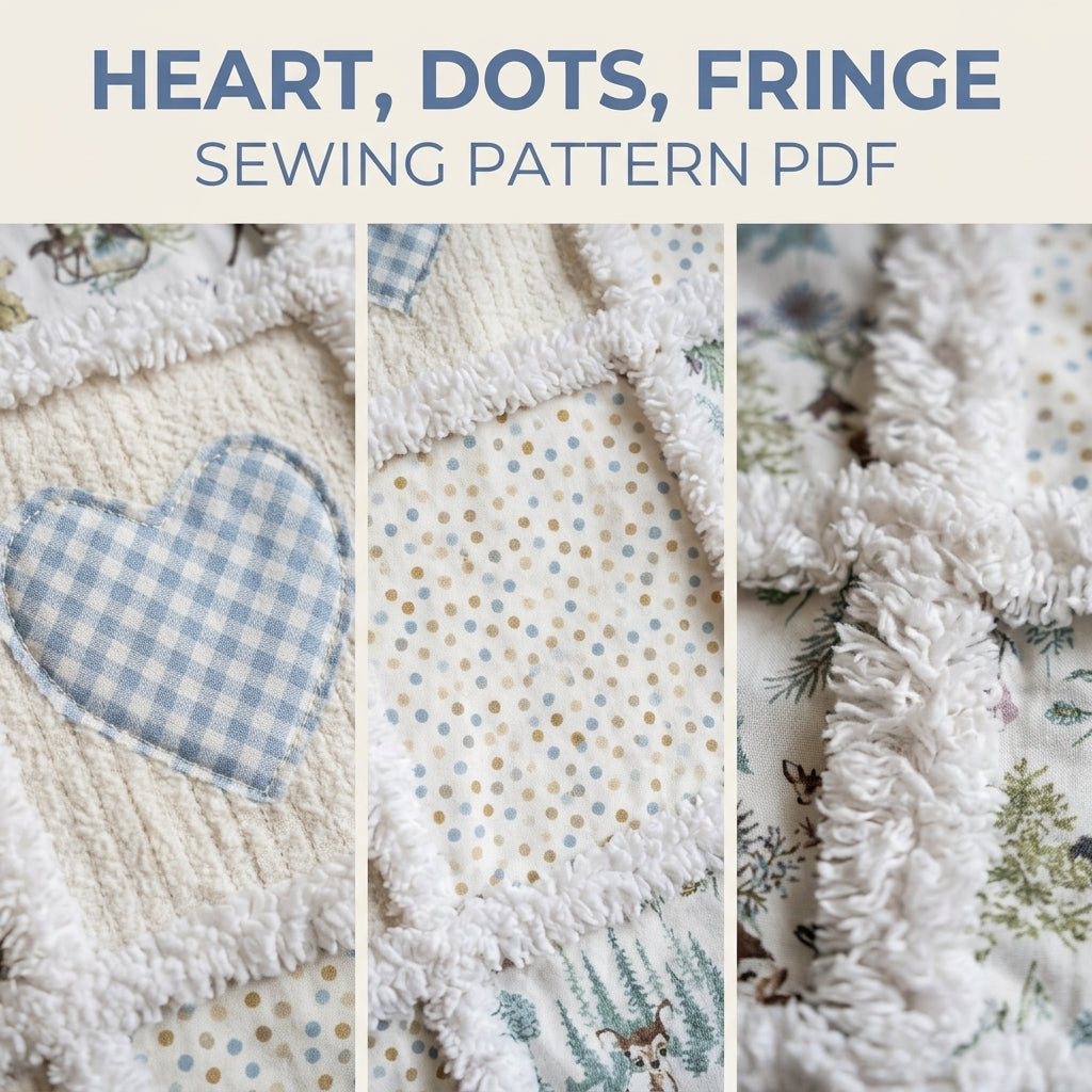 Gingham Heart Chenille Rag Quilt Sewing Pattern PDF – Baby Rag Quilt with Hearts