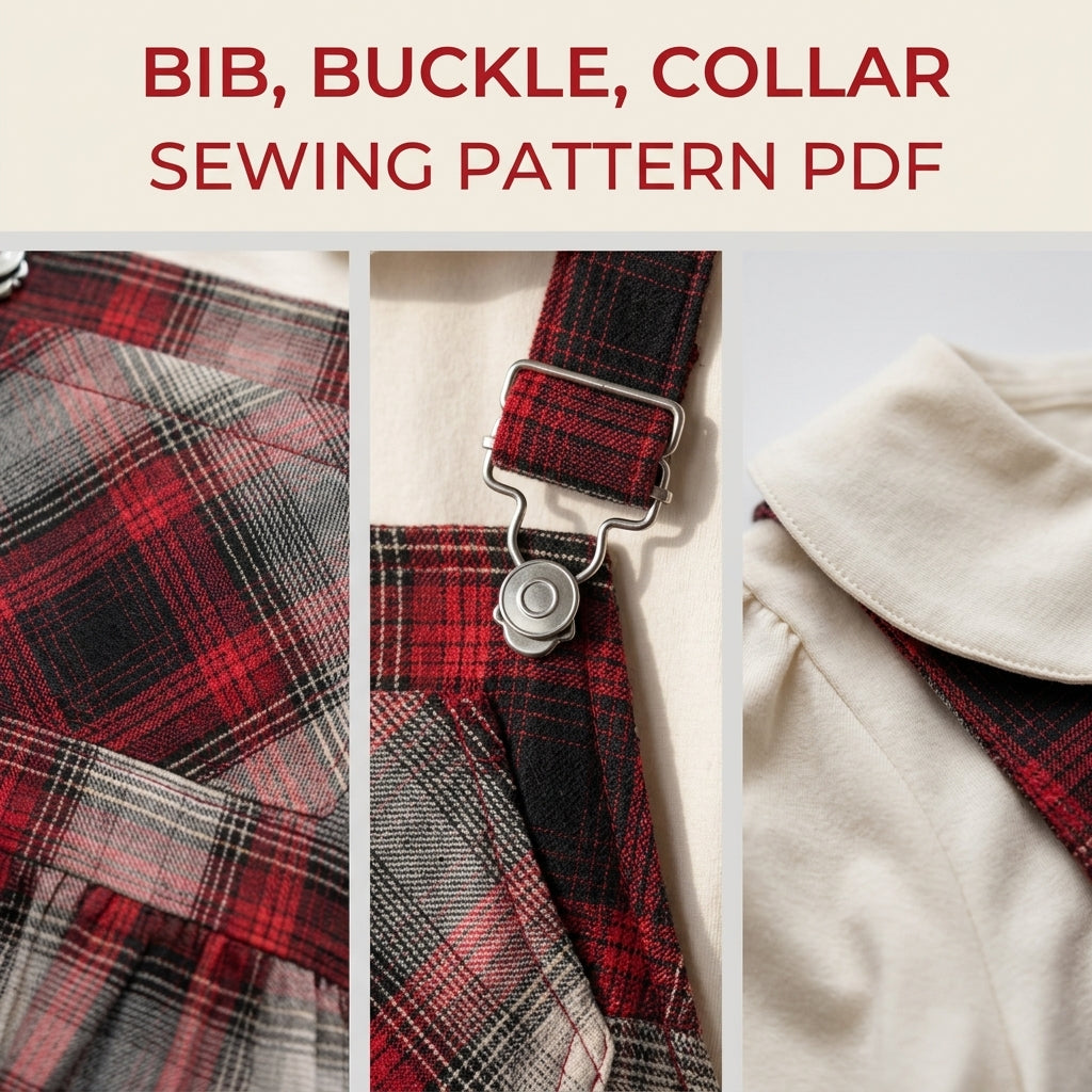 Girls Pinafore Dress Sewing Pattern PDF – Plaid Dungaree Dress with Blouse