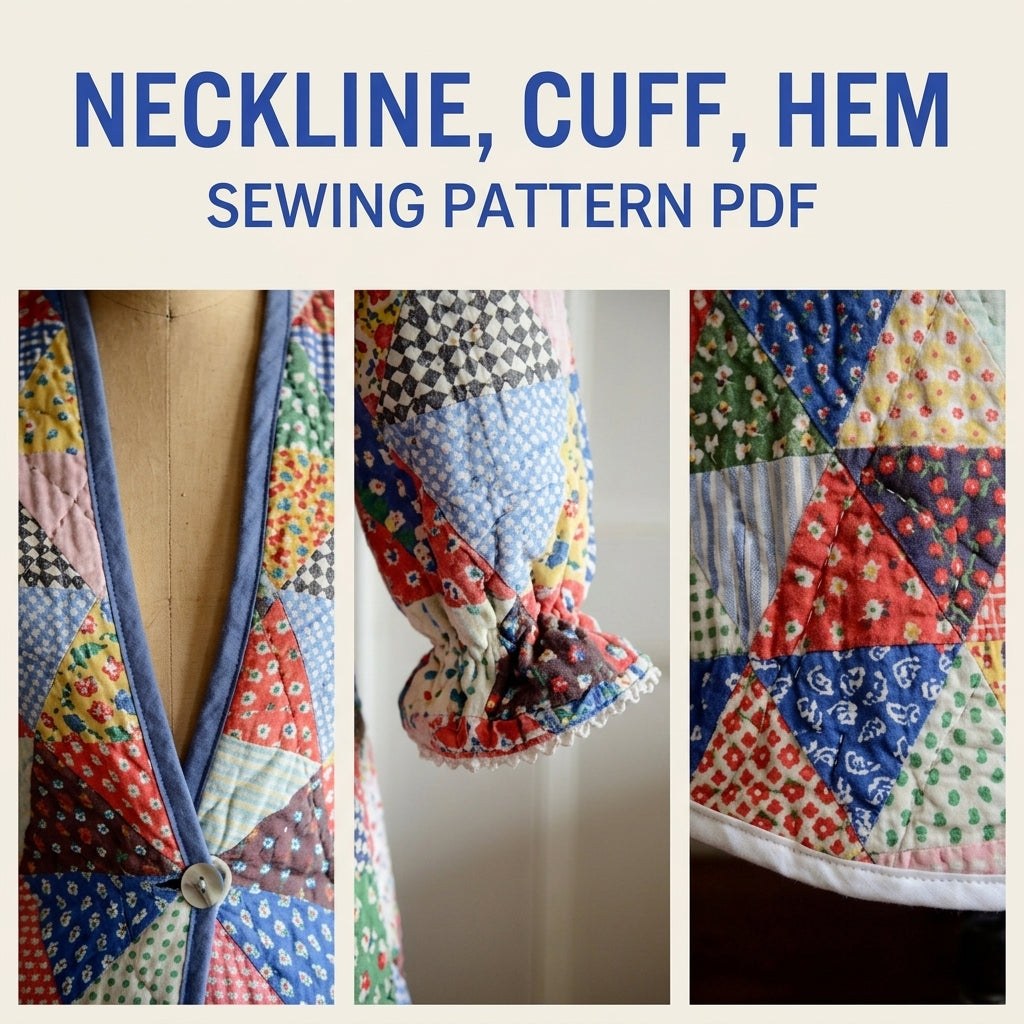 Triangle Patchwork Quilted Robe Sewing Pattern PDF – Floor-Length Calico Quilt Robe