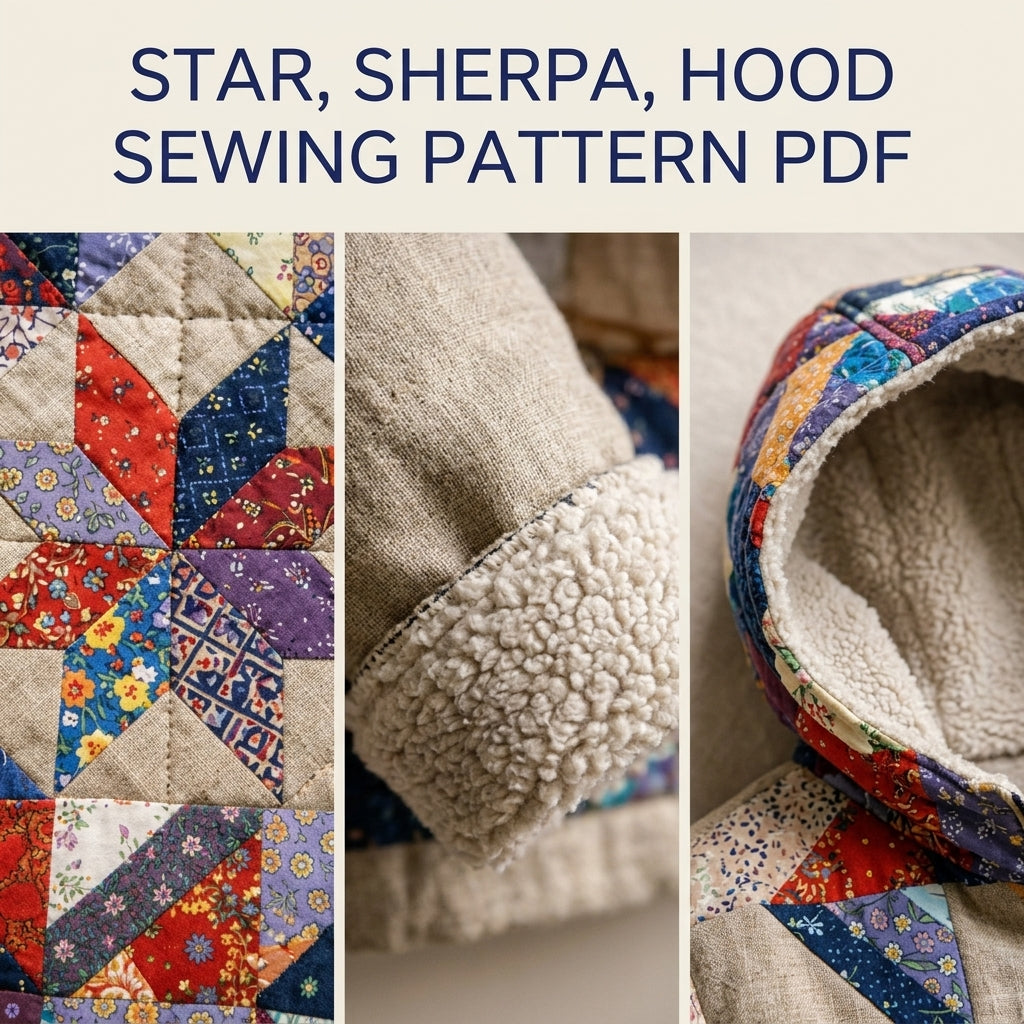 Pinwheel Star Hooded Puffer Sewing Pattern PDF – Patchwork Winter Jacket