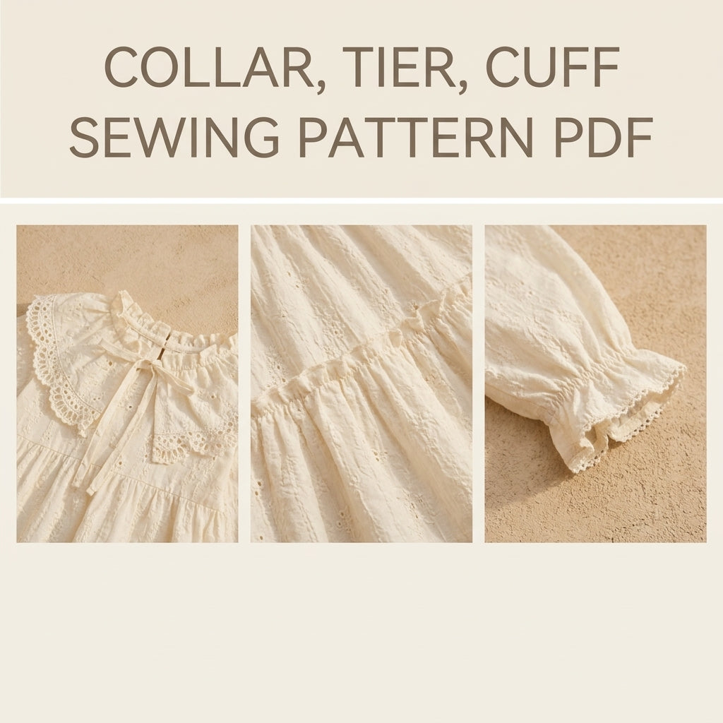 Girls Tiered Dress Sewing Pattern PDF – Eyelet Dress with Lace Collar