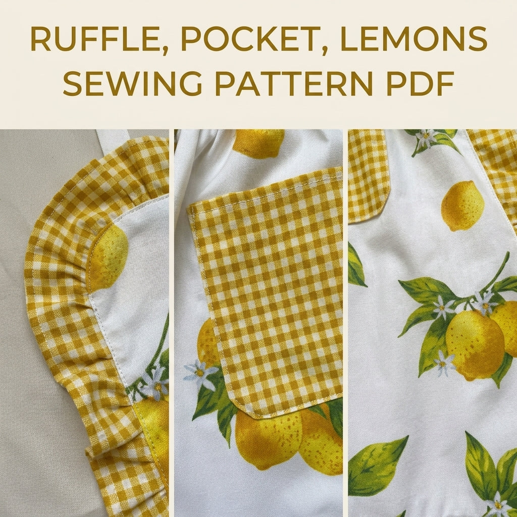 Lemon Gingham Ruffle Apron Sewing Pattern PDF – Cute Kitchen Apron