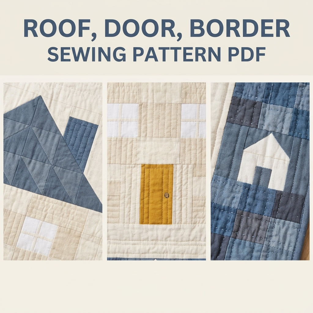 Little House Baby Quilt Pattern PDF – Pieced Nursery Quilt with Blue Checkerboard Border