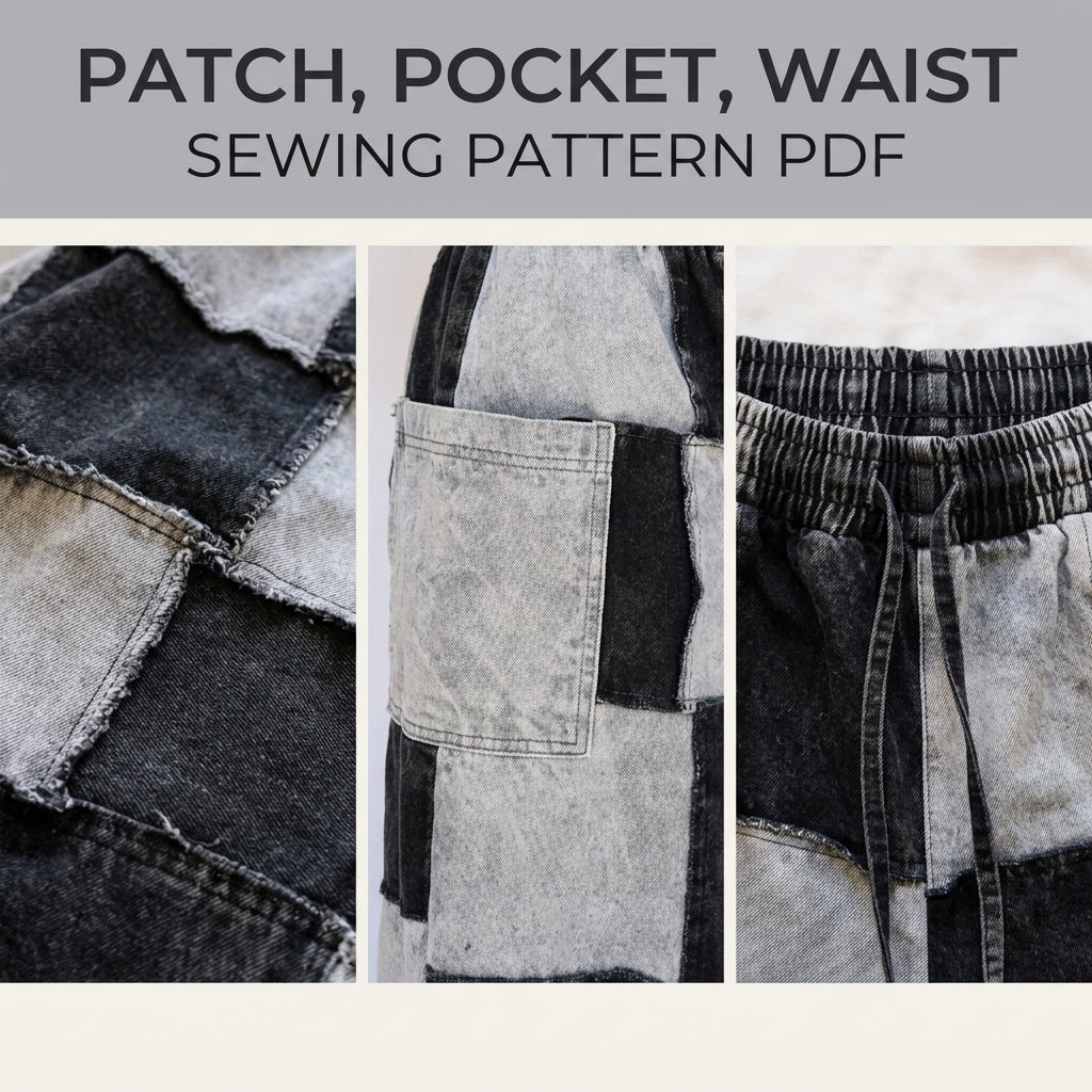 Patchwork Wide Leg Pants Sewing Pattern PDF – Patchwork Checkerboard Trousers
