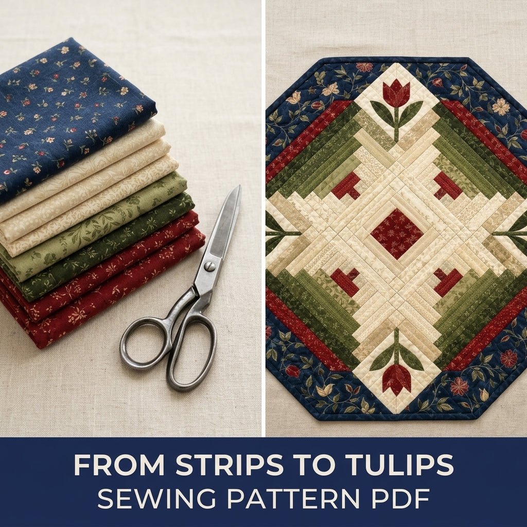 Tulip Log Cabin Table Topper Sewing Pattern PDF – Octagon Quilted Centrepiece