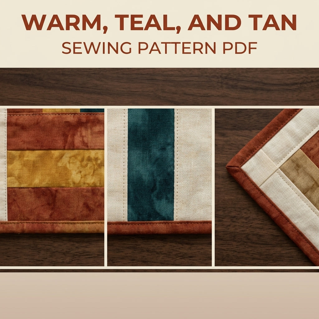 Modern Woven Quilt Pattern PDF – Basket Weave Strip Throw Quilt in Rust, Gold and Teal