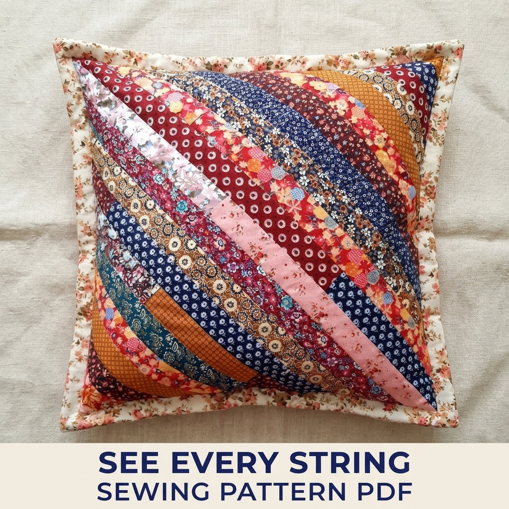 Diagonal String Patchwork Cushion Sewing Pattern PDF – Scrap Pillow Cover