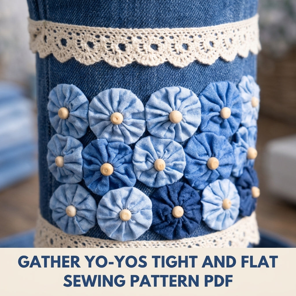 Yo-Yo Flower Denim Bottle Bag Sewing Pattern PDF – Crossbody Water Bottle Holder