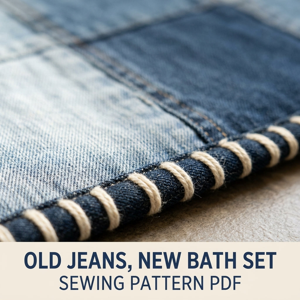 Denim Patchwork Bath Mat Set Sewing Pattern PDF – Upcycled Jeans Bathroom Rugs