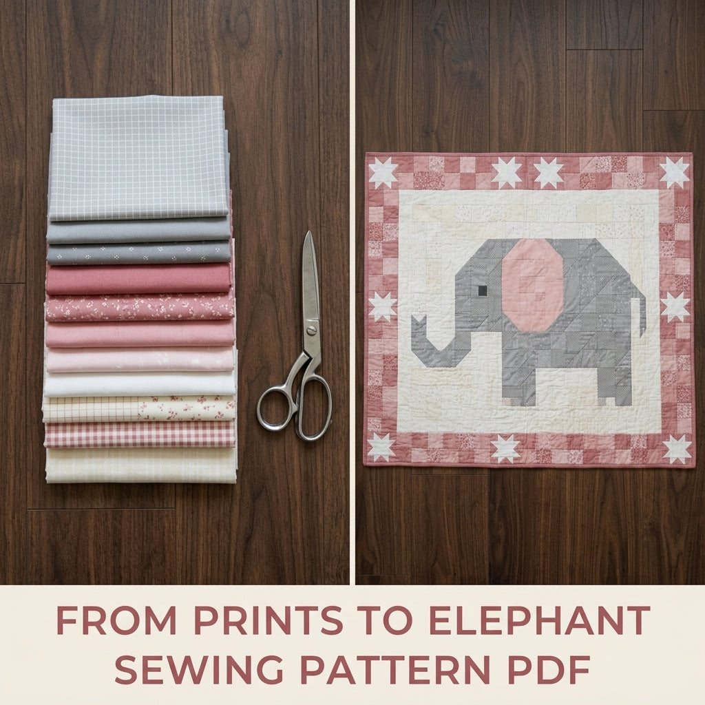 Elephant Baby Quilt Pattern PDF – Pieced Nursery Quilt in Grey and Pink