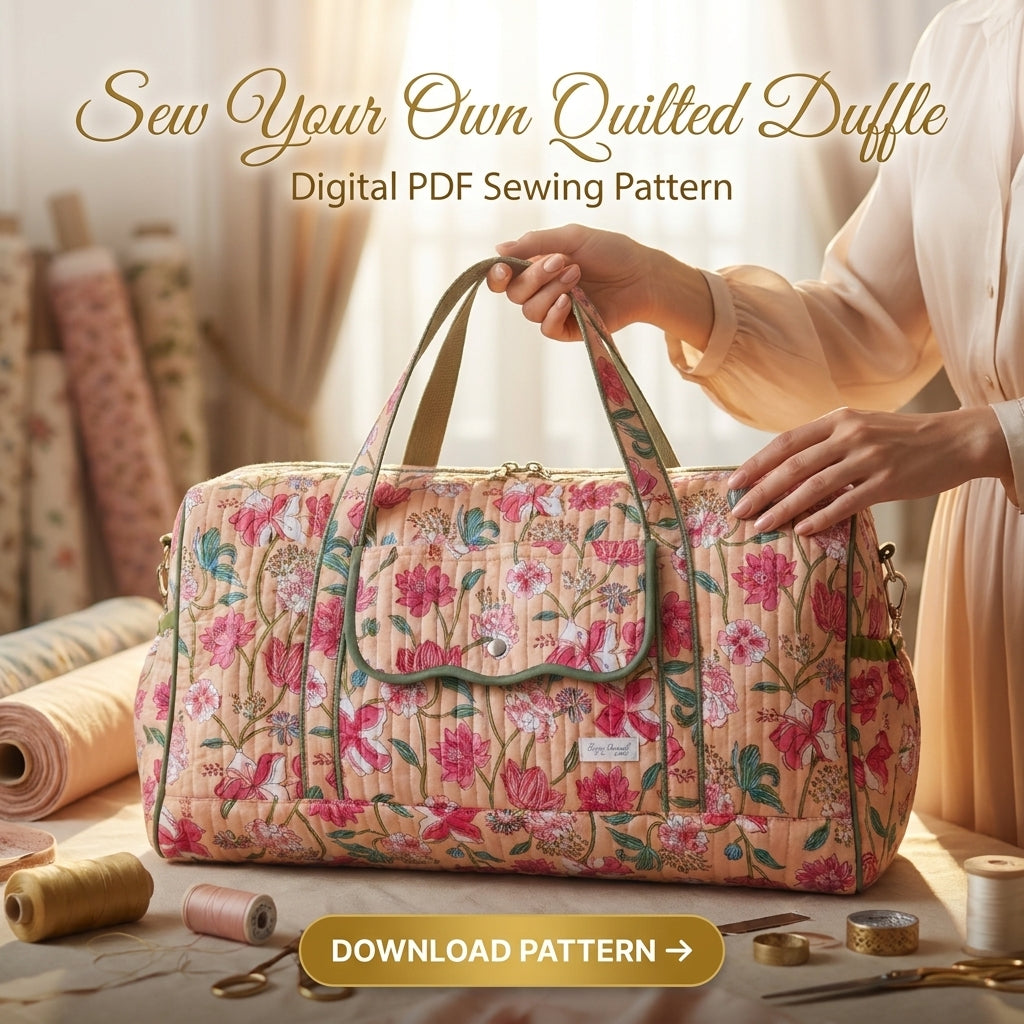 Quilted Duffle Bag Sewing Pattern — Weekender with Front Flap Pocket, Video Tutorial, English and French, A0 and A4 PDF