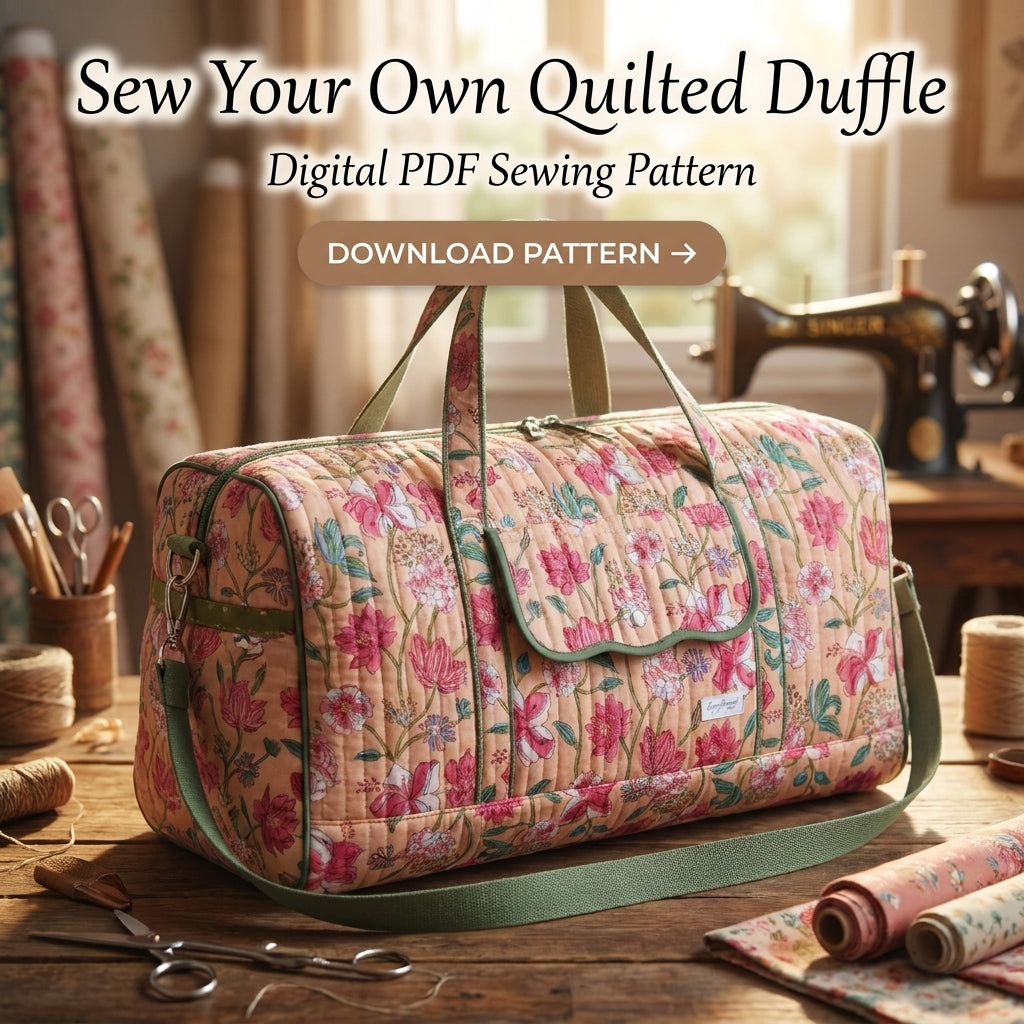 Quilted Duffle Bag Sewing Pattern — Weekender with Front Flap Pocket, Video Tutorial, English and French, A0 and A4 PDF