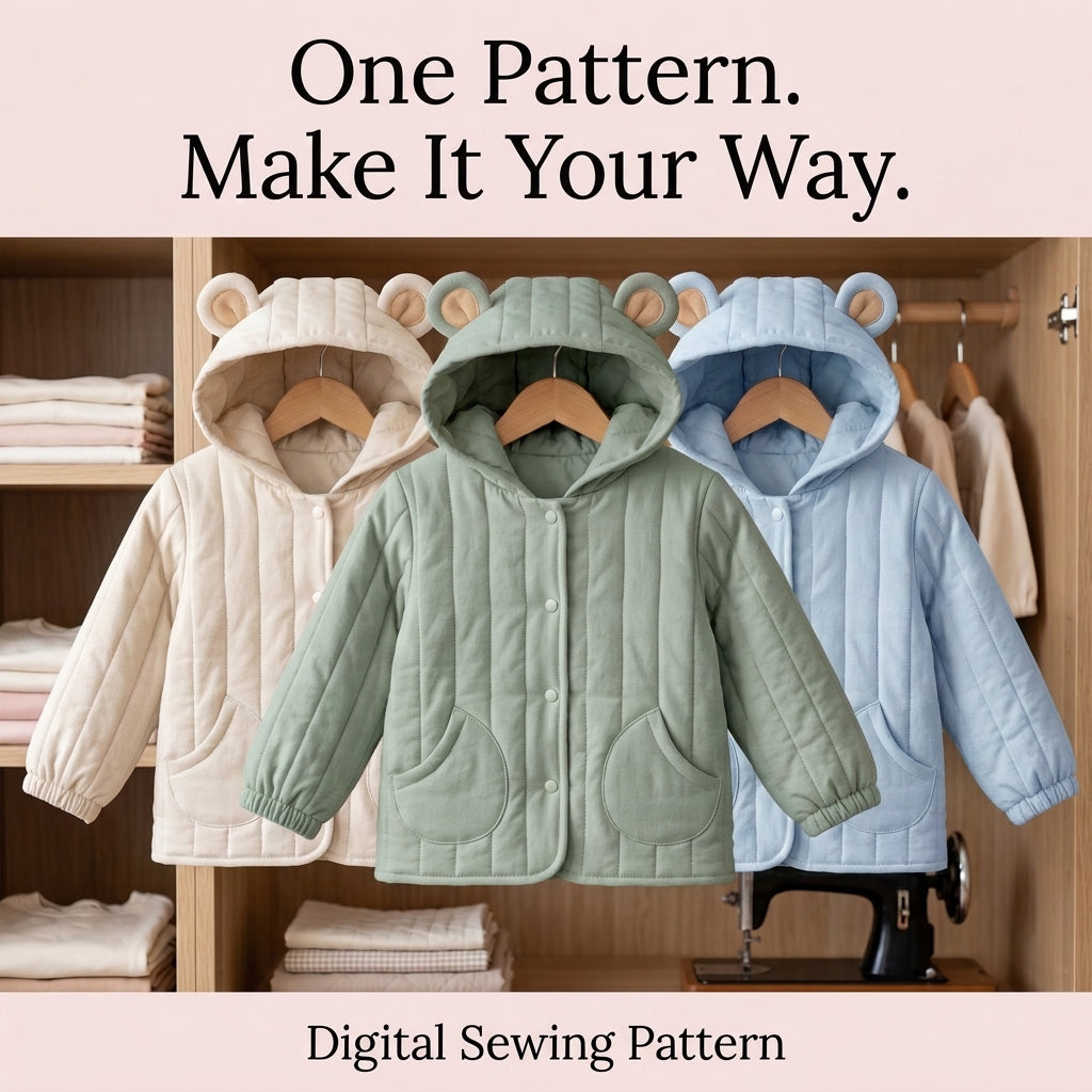 Kids' Quilted Jacket Sewing Pattern – Hooded Jacket with Bear Ears