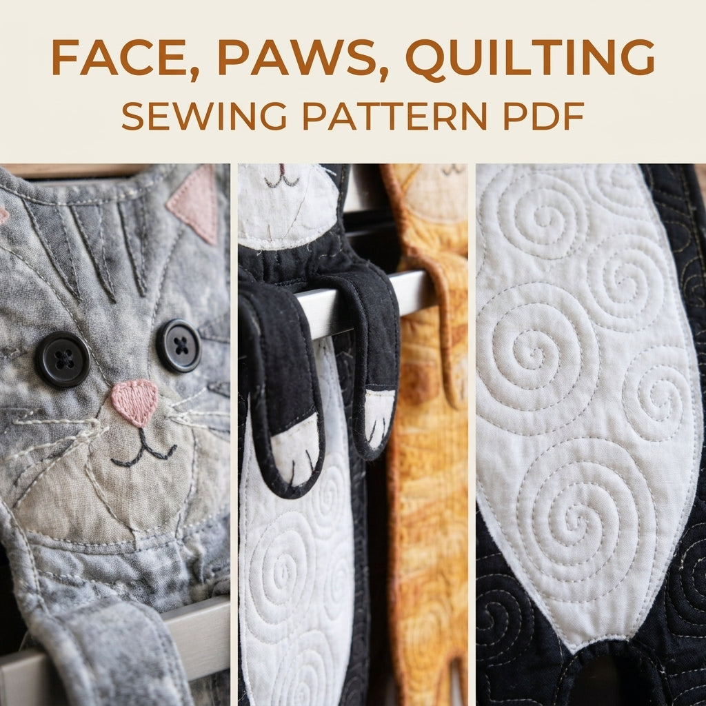Quilted Cat Oven Towels Sewing Pattern PDF – Hanging Cat Kitchen Towels