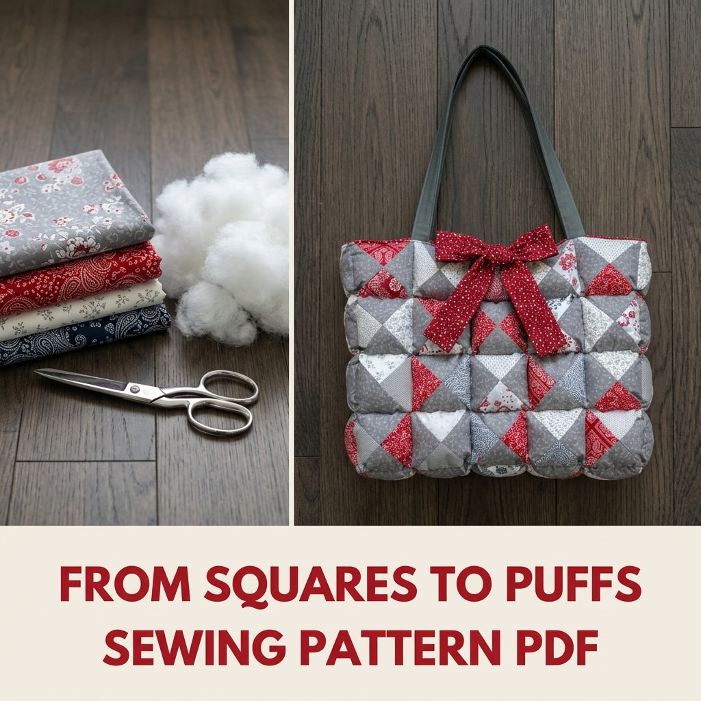 Puff Quilt Tote with Bow Sewing Pattern PDF – Biscuit Puff Bag