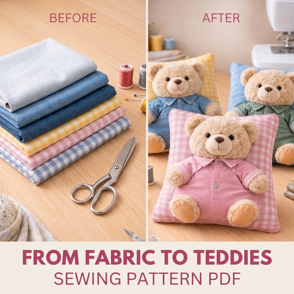 Teddy Bear Pocket Pillow Sewing Pattern PDF – Nursery Pillow with Plush Bear