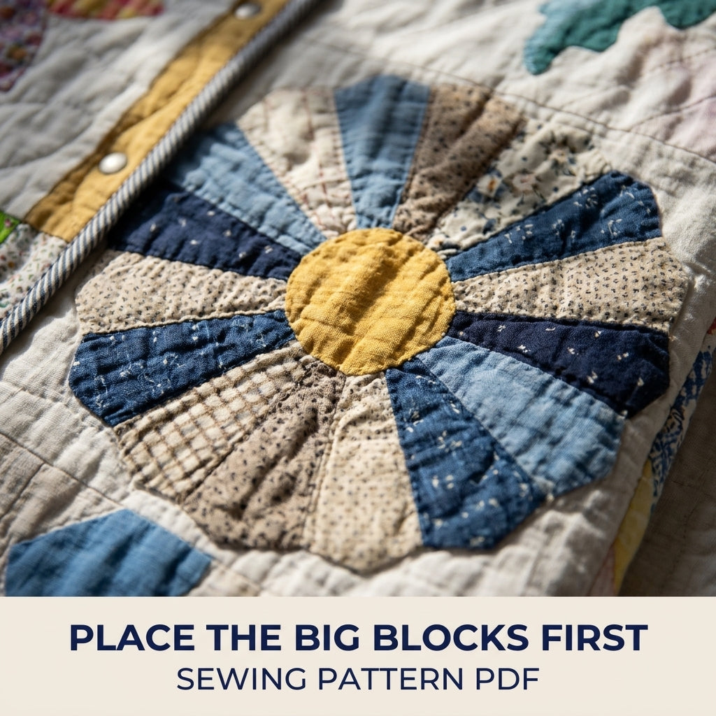 Scrappy Sampler Quilt Coat Sewing Pattern PDF – Long Coat from Orphan Blocks