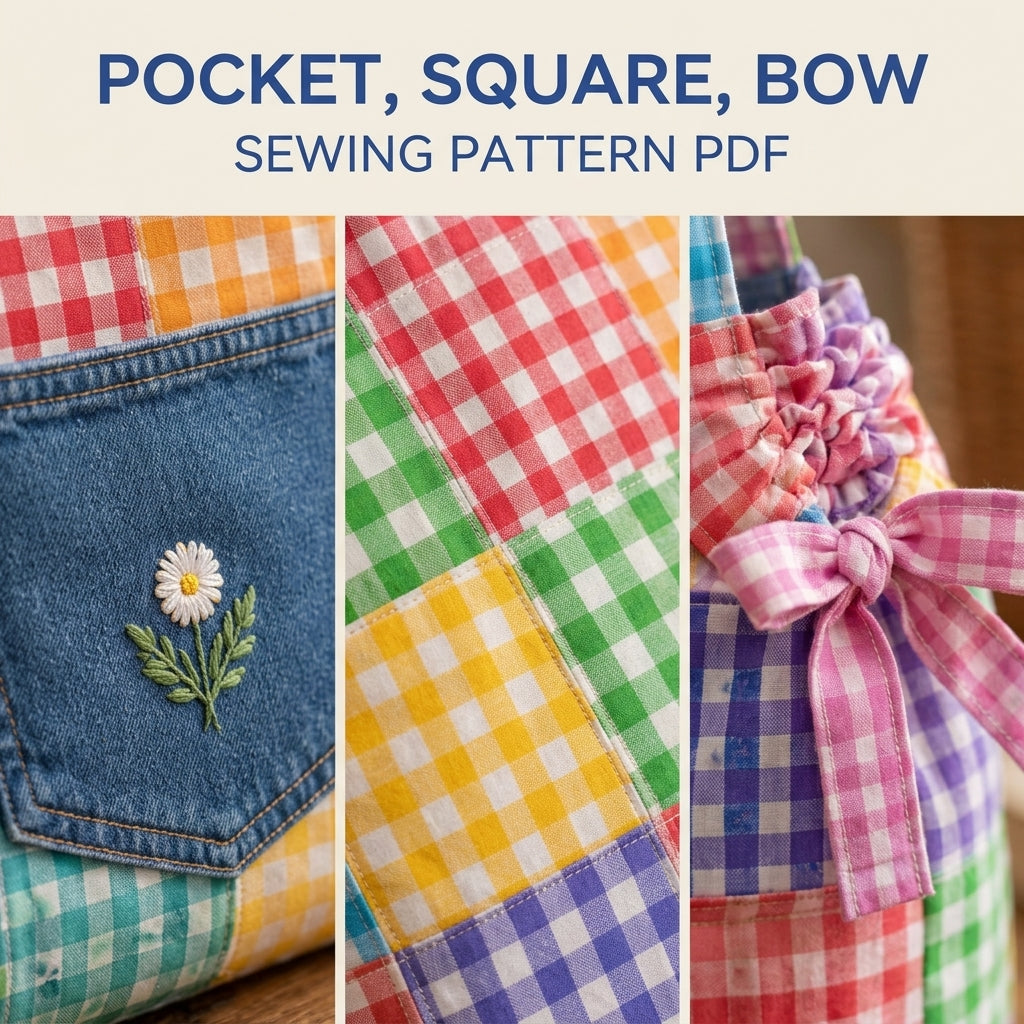Gingham Patchwork Tote Sewing Pattern PDF – Scrappy Bag with Jeans Pocket