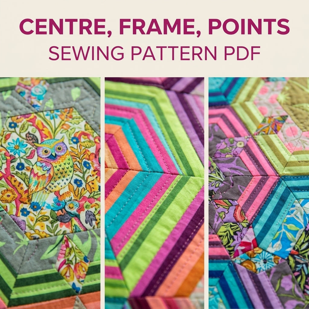 Framed Hexagon Feature Quilt Pattern PDF – Fussy Cut Hexagon Quilt for Big Prints