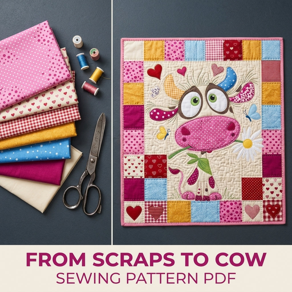 Cow Appliqué Mini Quilt Sewing Pattern PDF – Whimsical Farm Wall Quilt