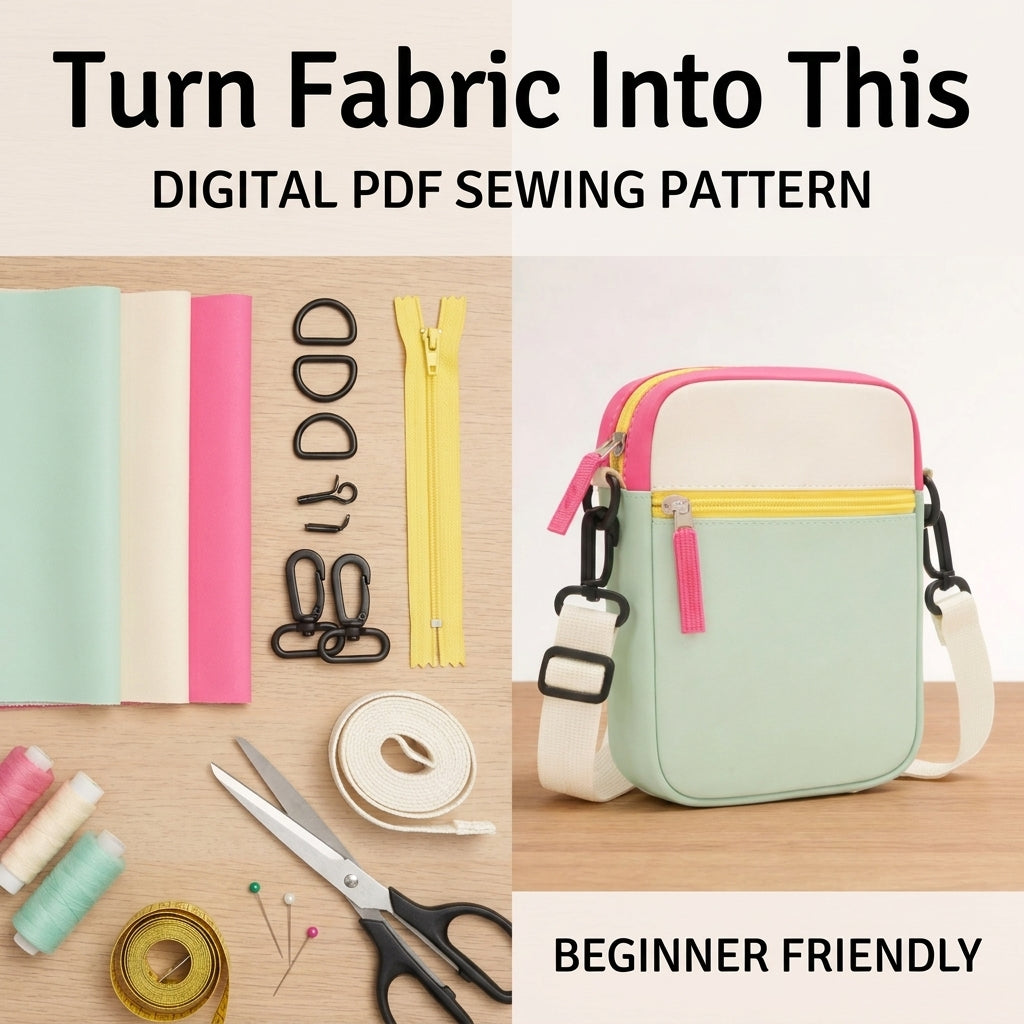 Phone Crossbody Bag Sewing Pattern — Two-Pocket Mini Bag with Adjustable Strap, Beginner Friendly, PDF Download