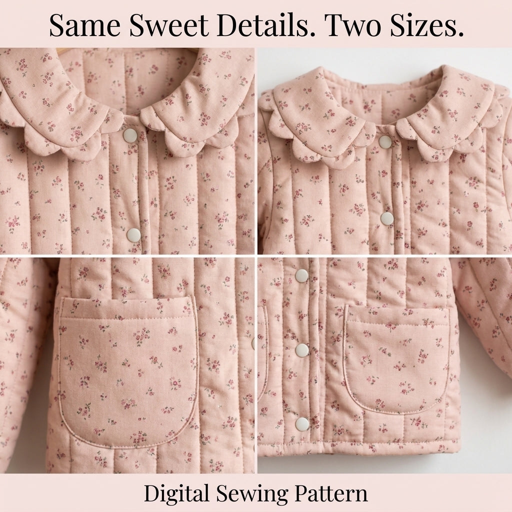 Matching Mom and Child Quilted Jacket Sewing Pattern – Scalloped Collar