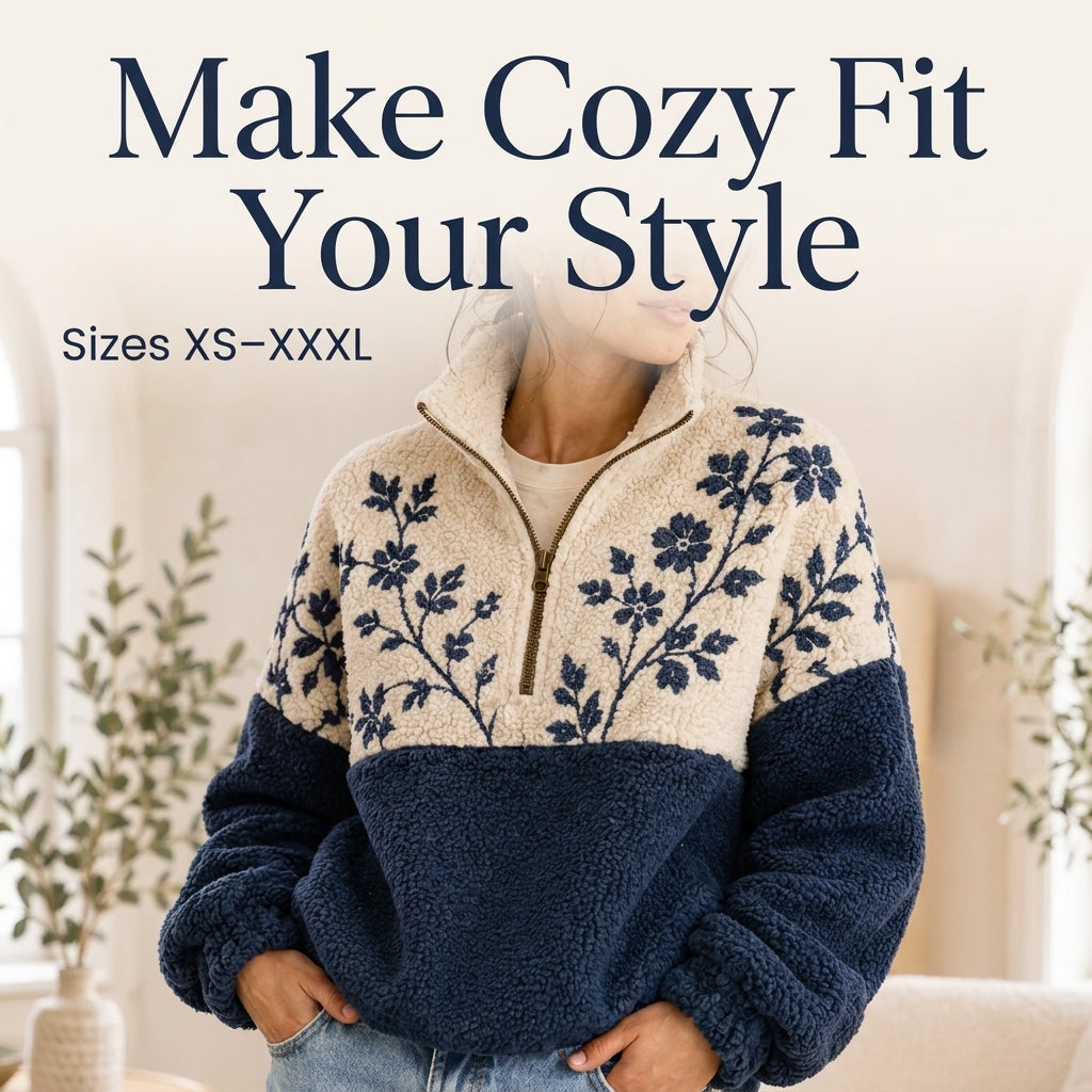 Half-Zip Sweatshirt Sewing Pattern — Colour-Block Sherpa Pullover with Stand Collar, Sizes XS–3XL, A0 and A4 Layered PDF
