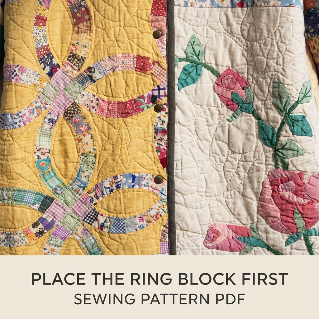 Wedding Ring Rose Quilt Coat Sewing Pattern PDF – Long Coat from Vintage Quilts