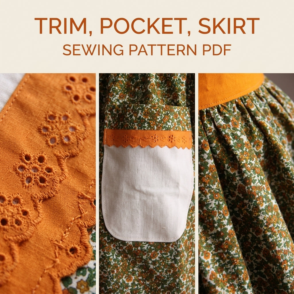 Vintage Orange Trim Apron Sewing Pattern PDF – Retro Full Apron