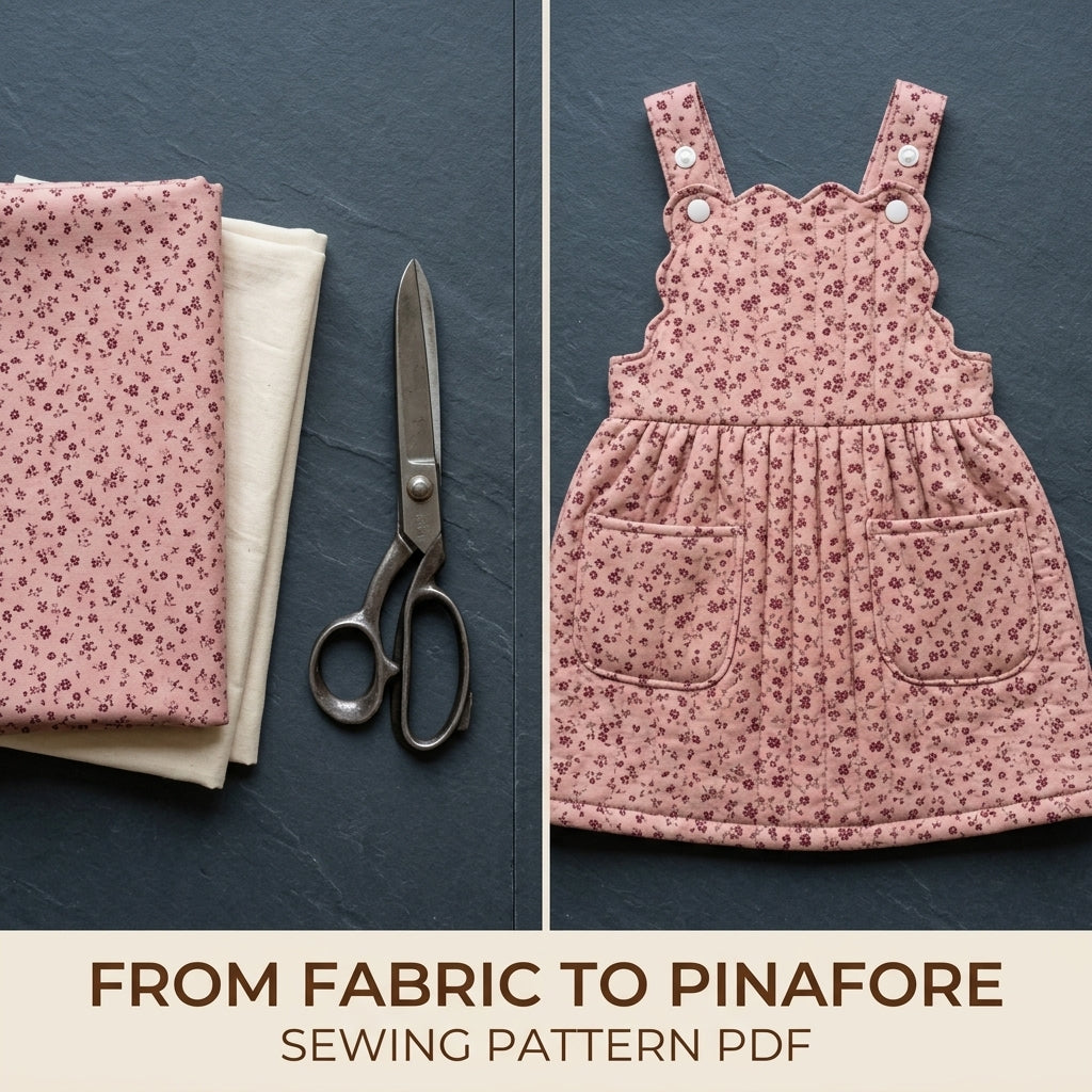 Children's Quilted Pinafore Dress Sewing Pattern PDF – Girls' Pinafore with Scalloped Bib