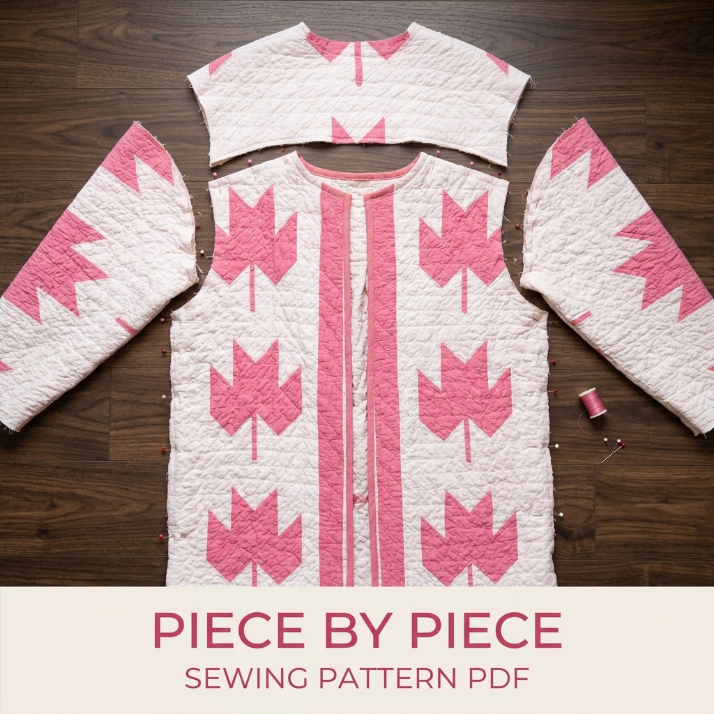 Maple Leaf Quilt Coat Sewing Pattern PDF – Oversized Coat with Tie Collar and Gathered Yoke