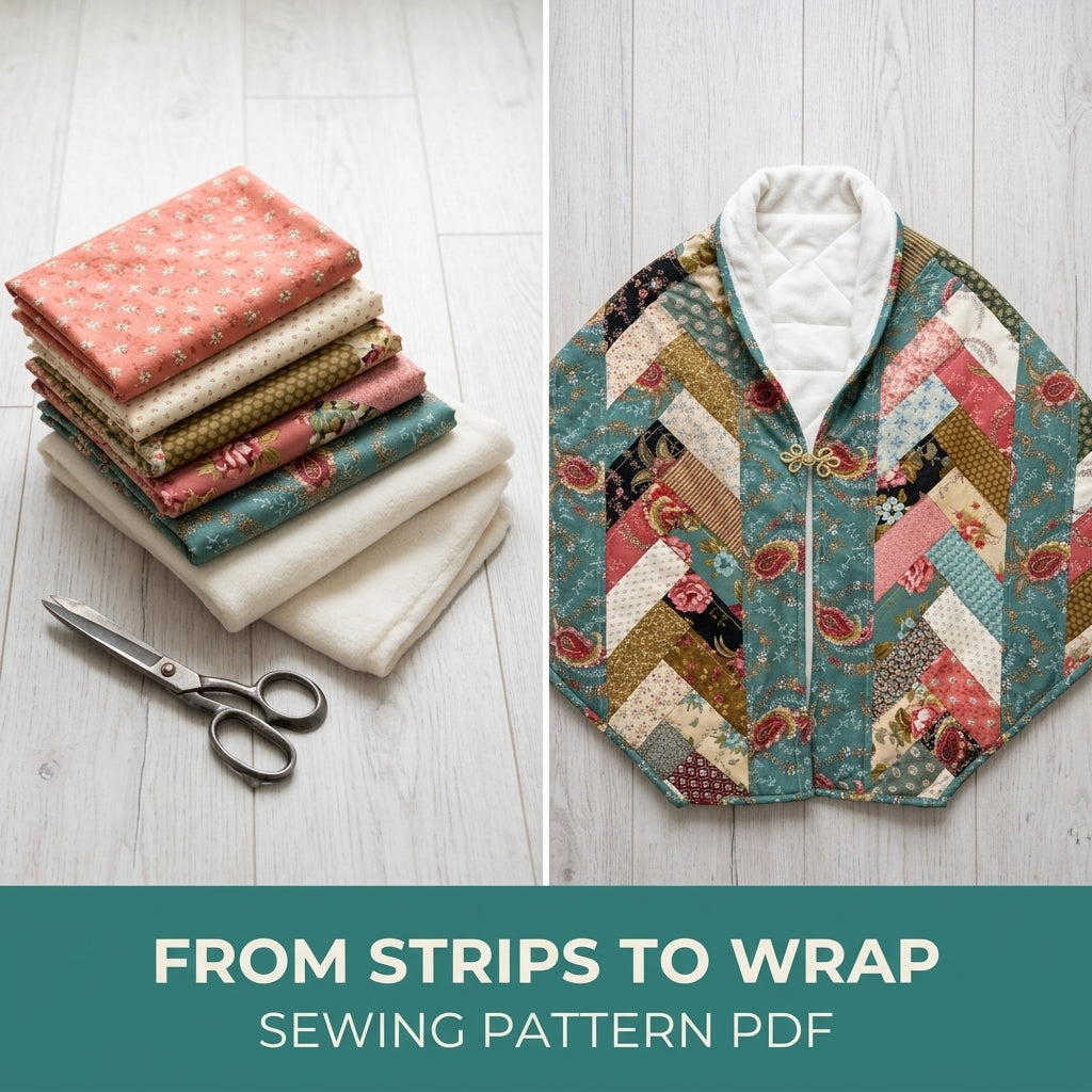Herringbone Strip Quilted Wrap Sewing Pattern PDF – Herringbone Strip Shoulder Cape