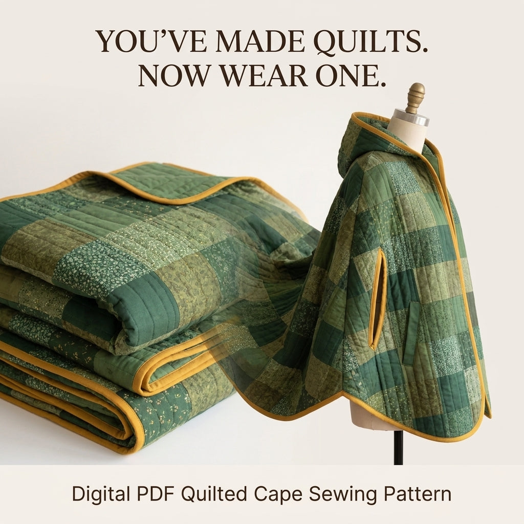 Quilted Cape Sewing Pattern – Hooded Patchwork Cape with Arm Slits