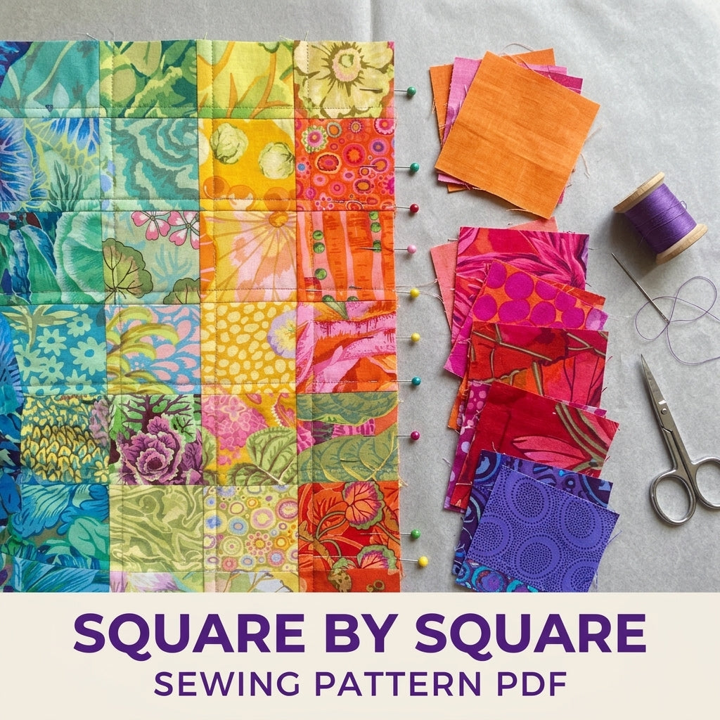 Rainbow Squares Cushion Sewing Pattern PDF – Bold Print Patchwork Pillow