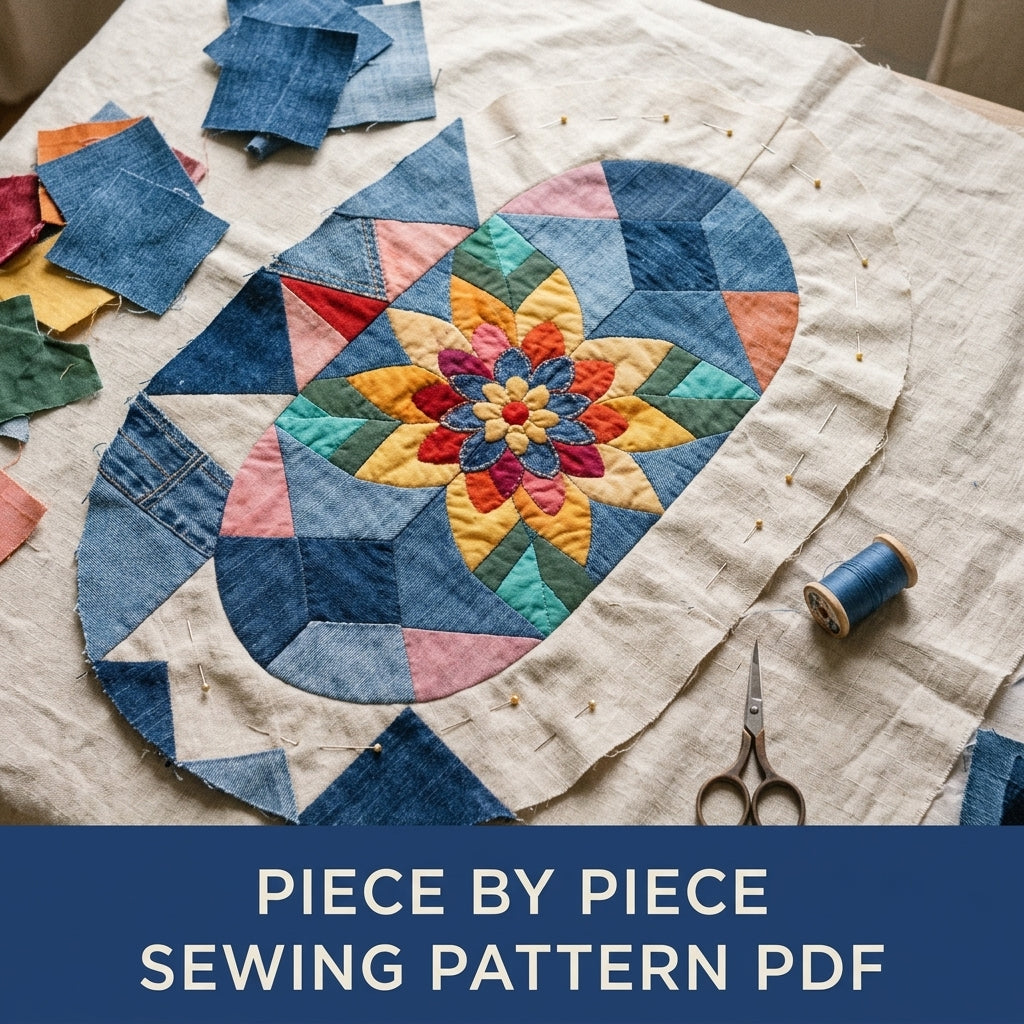 Denim Star Flower Rug Sewing Pattern PDF – Oval Patchwork Rug from Old Jeans