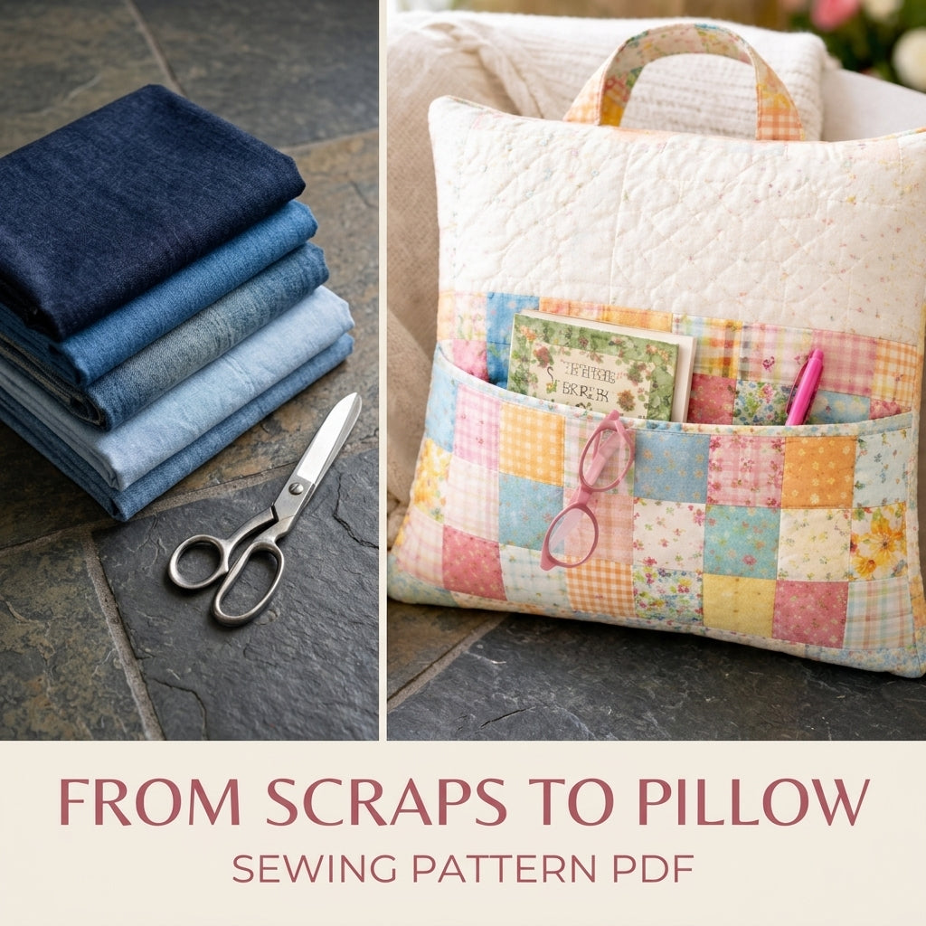 Patchwork Pocket Reading Pillow Sewing Pattern PDF – Book Pocket Cushion