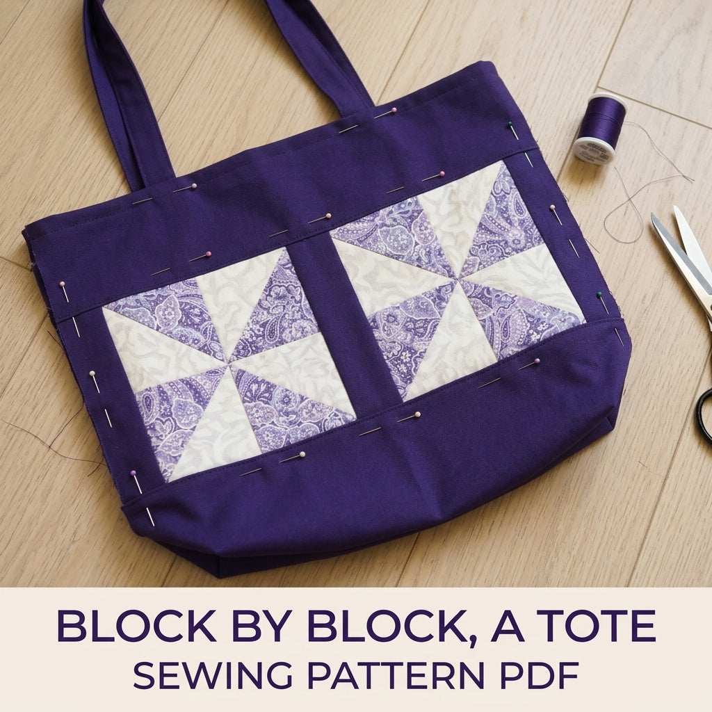 Pinwheel Block Canvas Tote Sewing Pattern PDF – Quilt Block Tote Bag