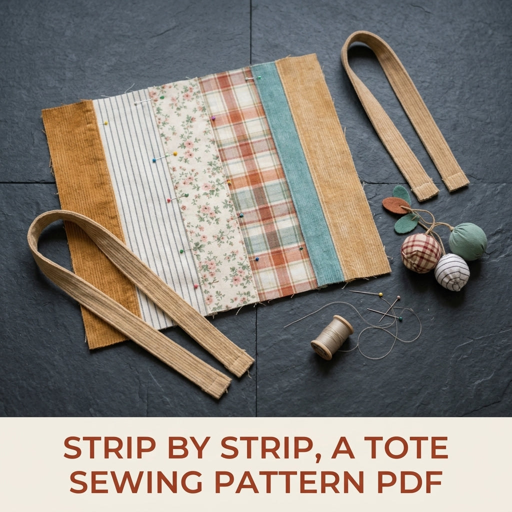 Corduroy Strip Patchwork Tote Sewing Pattern PDF – Easy Scrap Tote Bag