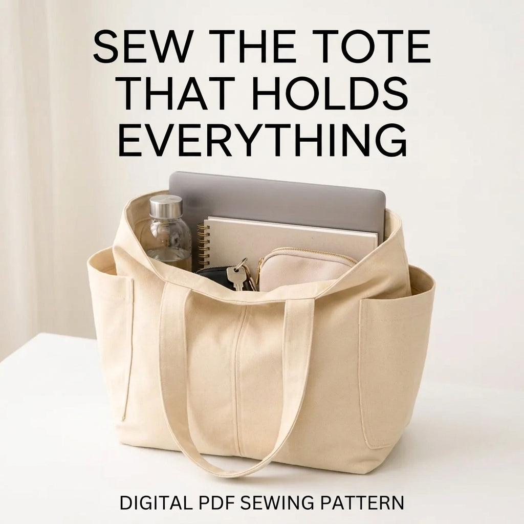 Canvas Tote Bag Sewing Pattern — Everyday Shopper with Side Pockets and Video Tutorial, Beginner Friendly, PDF Download