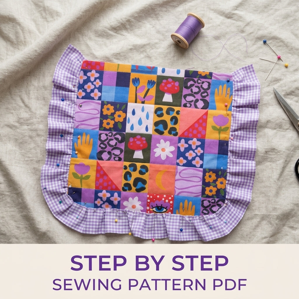 Ruffled Gingham Edge Tote Sewing Pattern PDF – Flat Tote with Ruffle Trim
