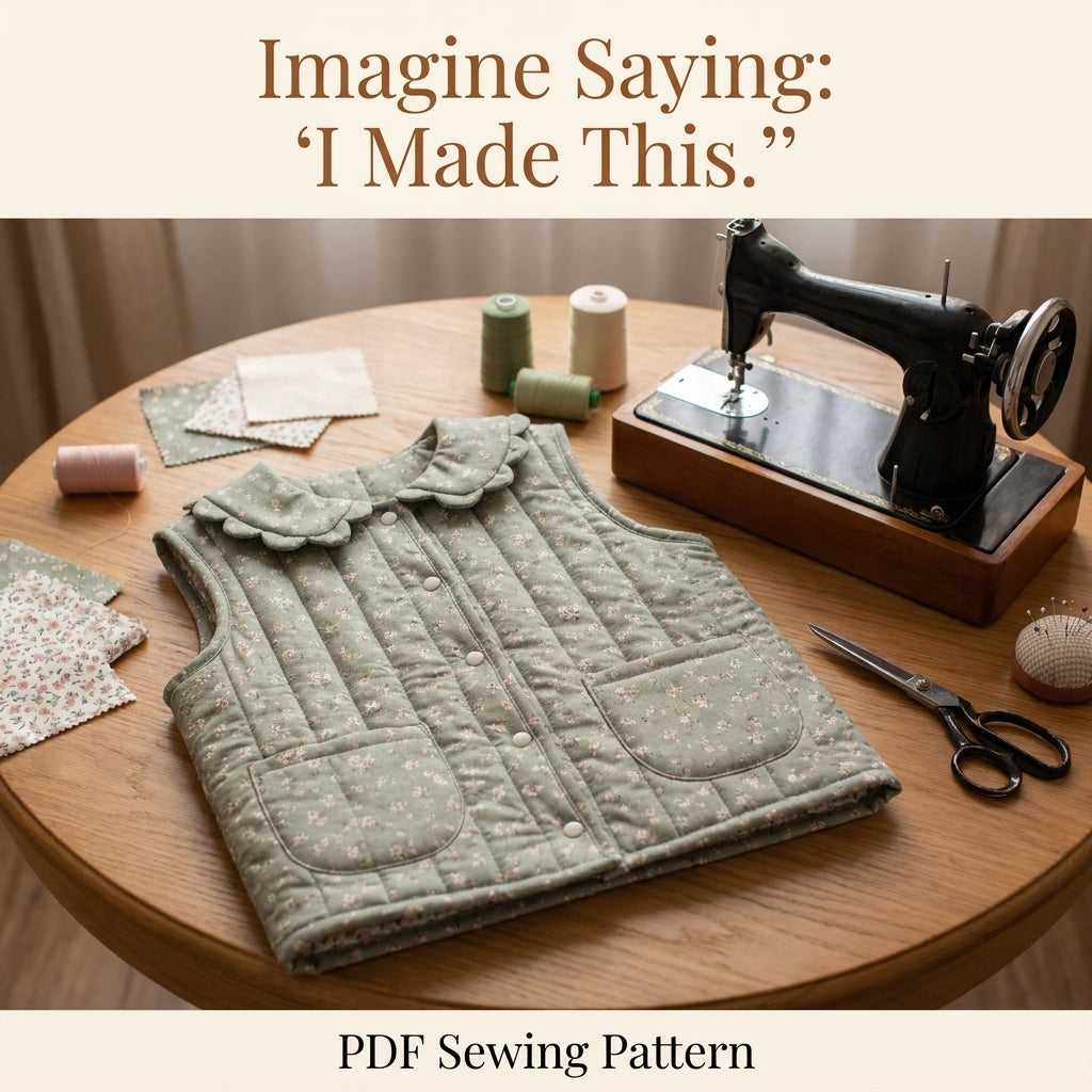 Girls' Quilted Jacket Sewing Pattern – Scalloped Collar, Snap Front
