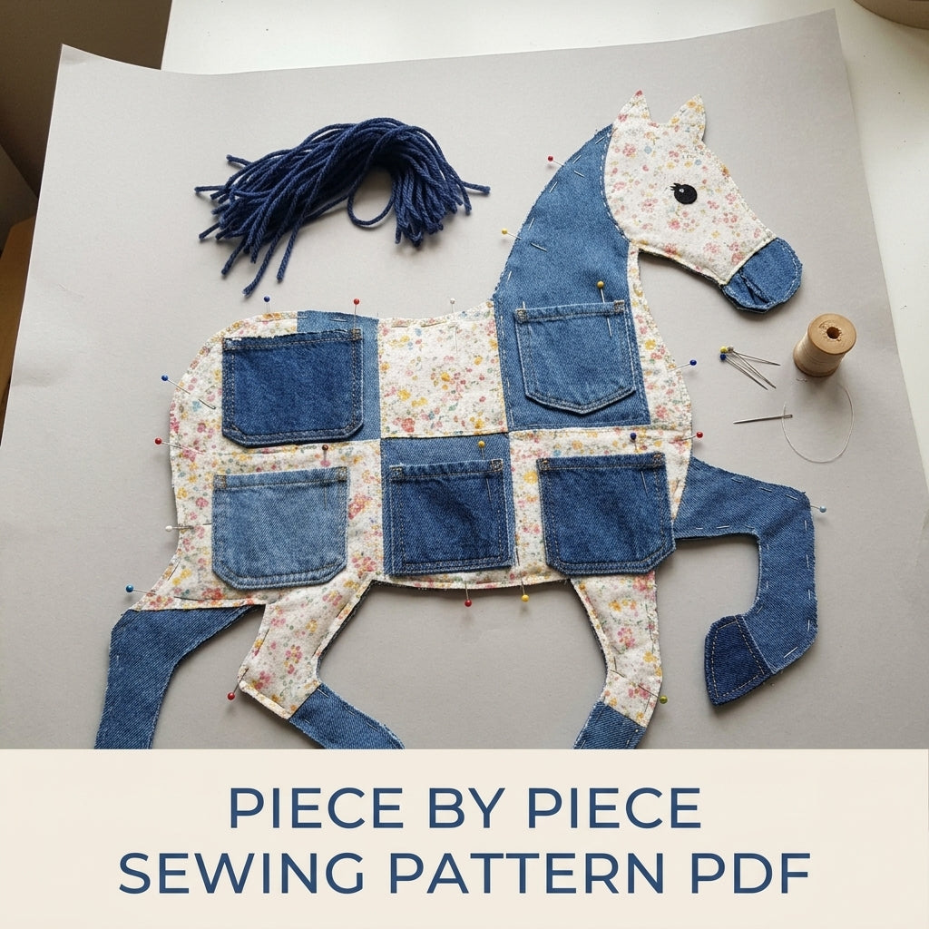 Denim Horse Pocket Organizer Sewing Pattern PDF – Upcycled Jeans Wall Hanging