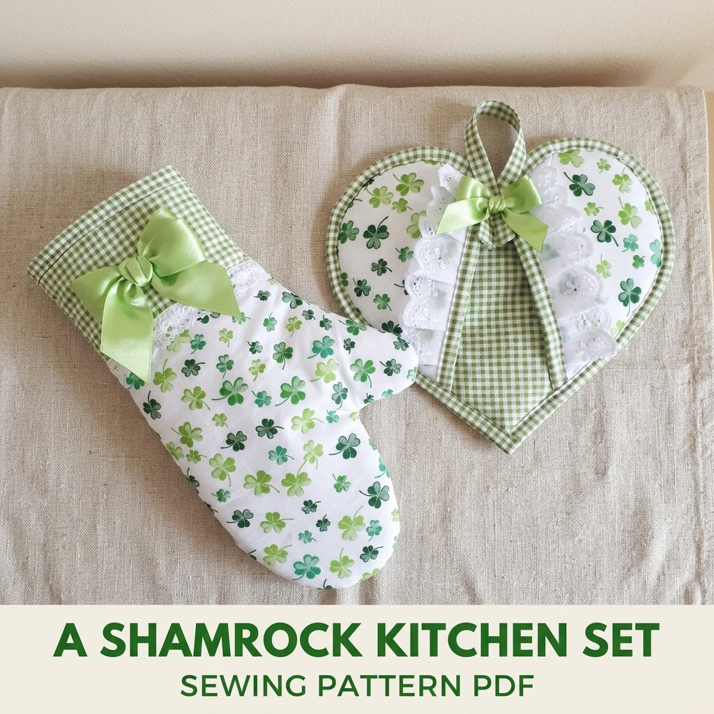 Shamrock Pot Holder and Oven Mitt Set Sewing Pattern PDF – Heart Pot Holder